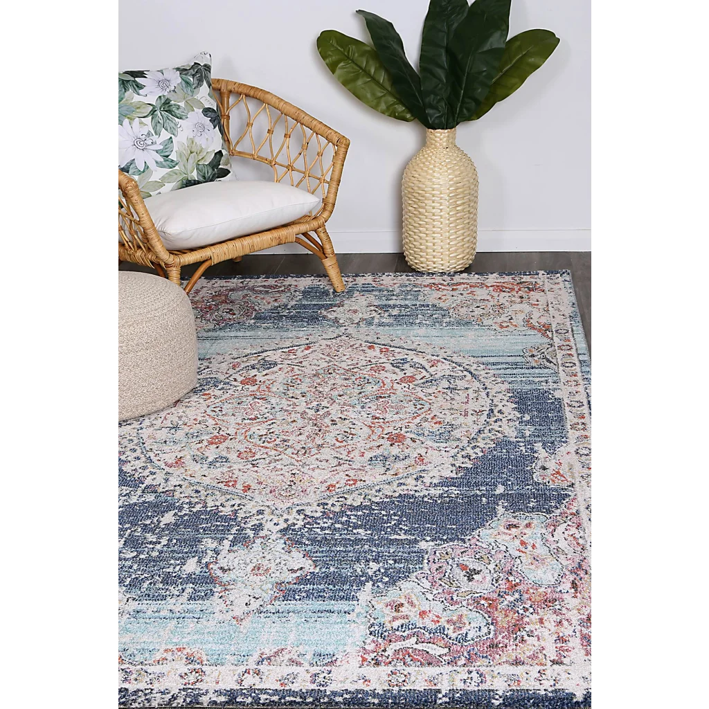 Hollow Medalion Transitional Navy Multi Rug 160x230 - Home