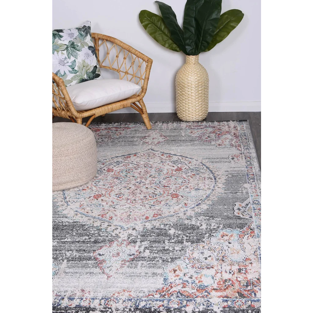 Hollow Medallion Transitional Grey Rug - 240x330 - Home &