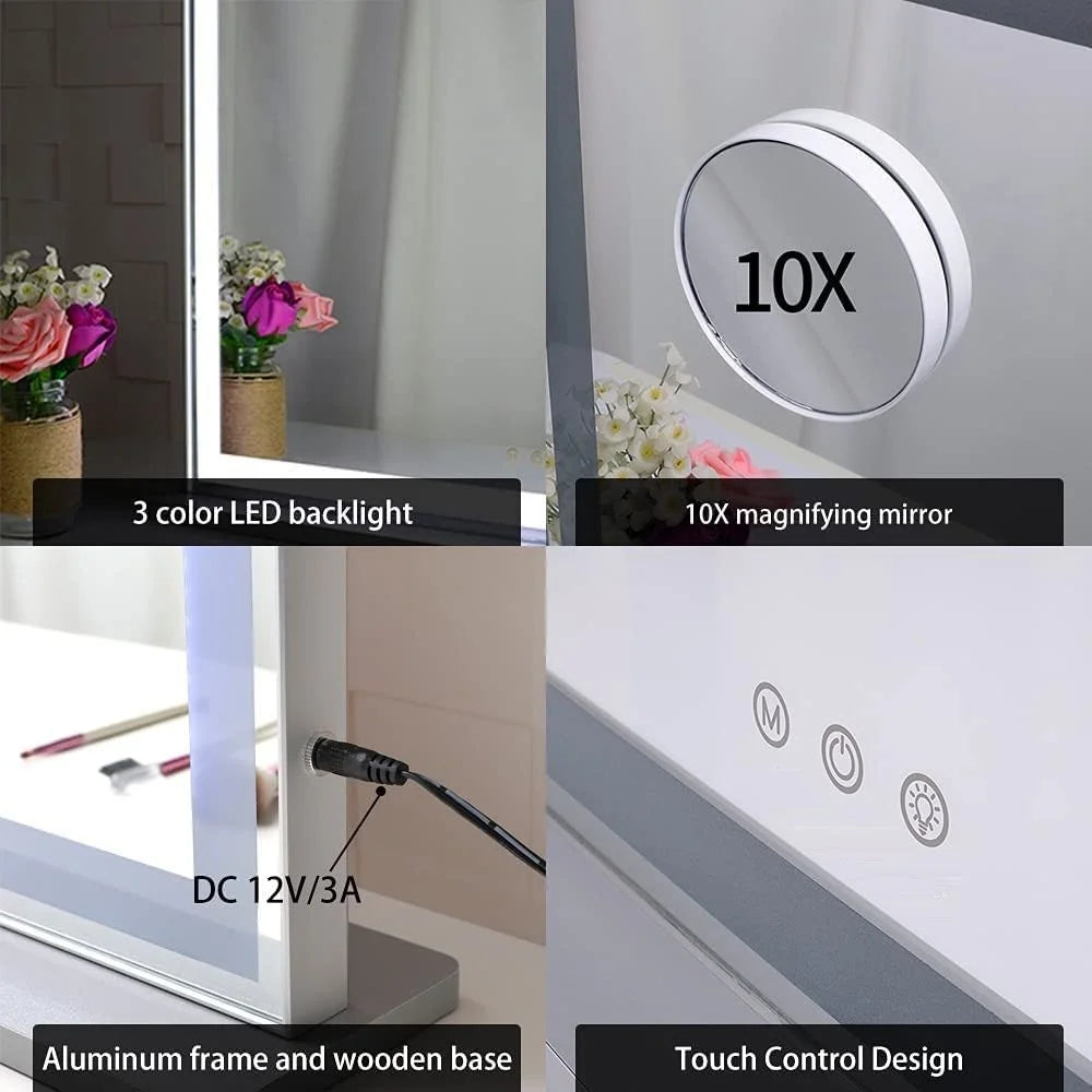 Hollywood LED Makeup Mirror with Smart Touch Control and 3