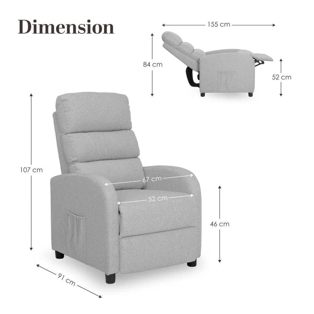Home Recliner Chair - Linen Fabric Sofa Lounge Armchair