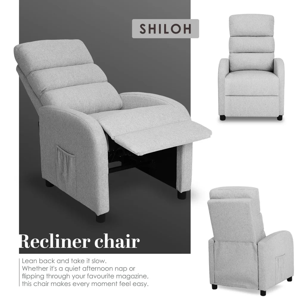 Home Recliner Chair - Linen Fabric Sofa Lounge Armchair