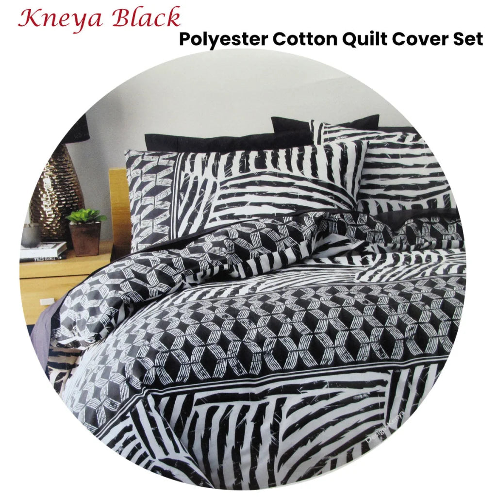 Homeport Kenya Black Printed Geometric Quilt Cover Set