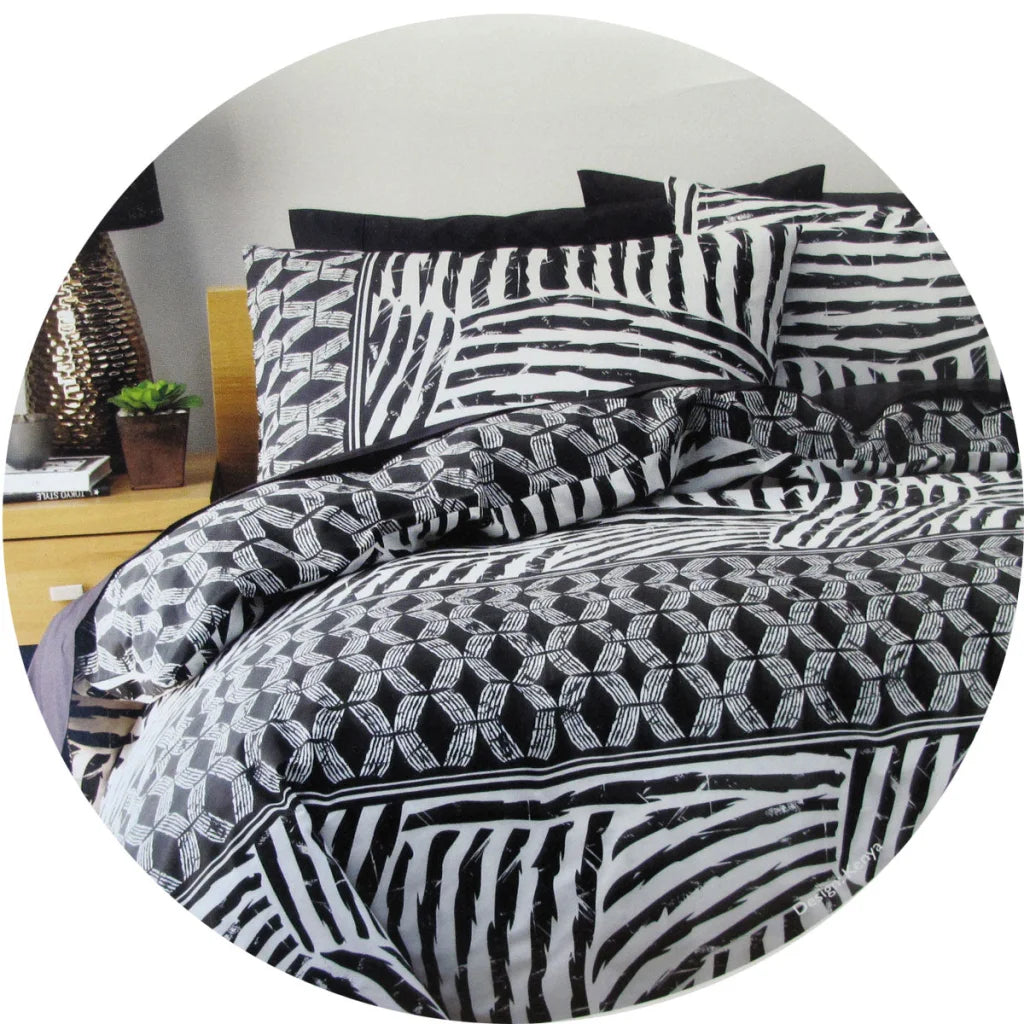 Homeport Kenya Black Printed Geometric Quilt Cover Set