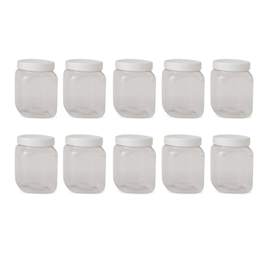 Honey Jars 10x 250g + Lids - Square Clear Plastic Food