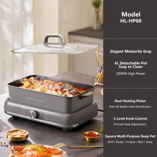 HOPER LAYER Electric Hot Pot 6L – Multifunctional Nonstick