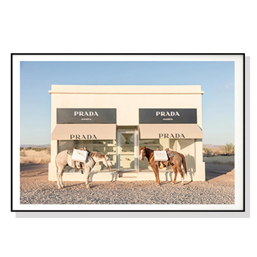 Horses Prada Canvas Wall Art Black Frame 60cm x 90cm