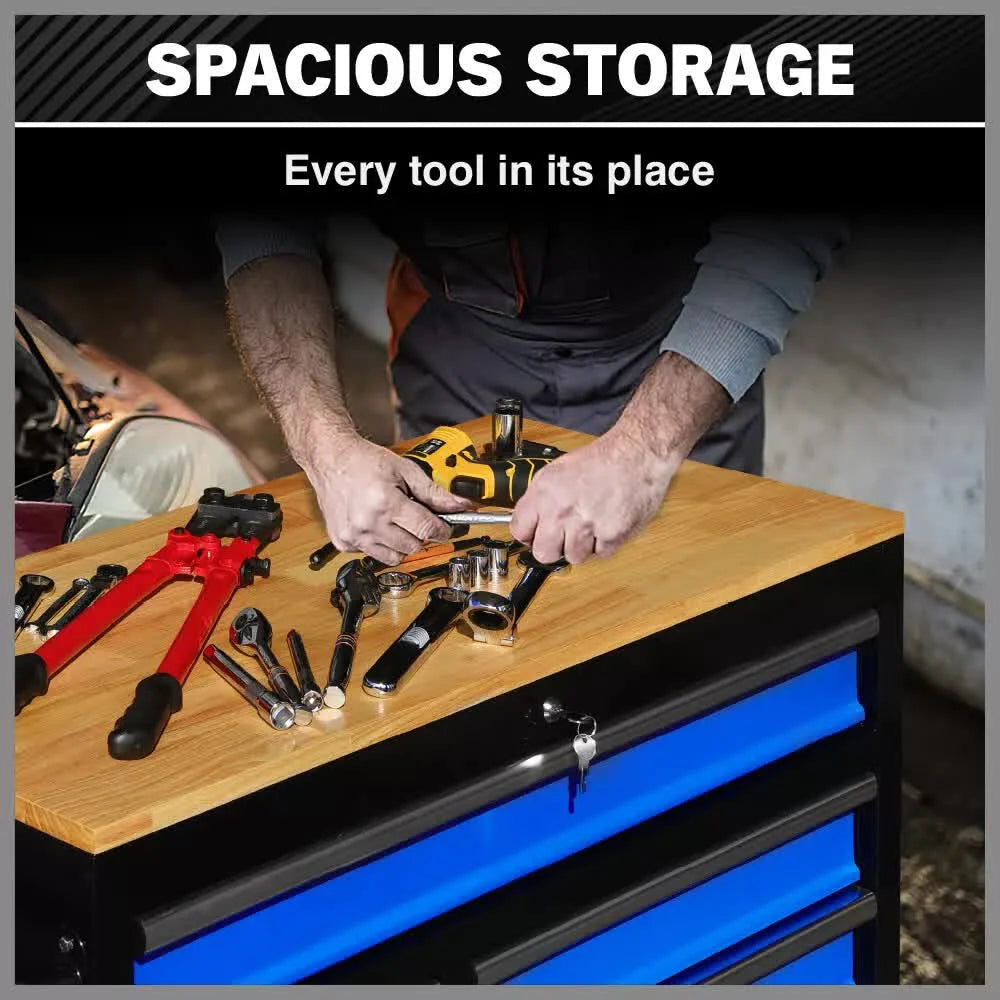 HORUSDY 42 inch 8 Drawer Tool Cabinet 1000 lbs Wood Top