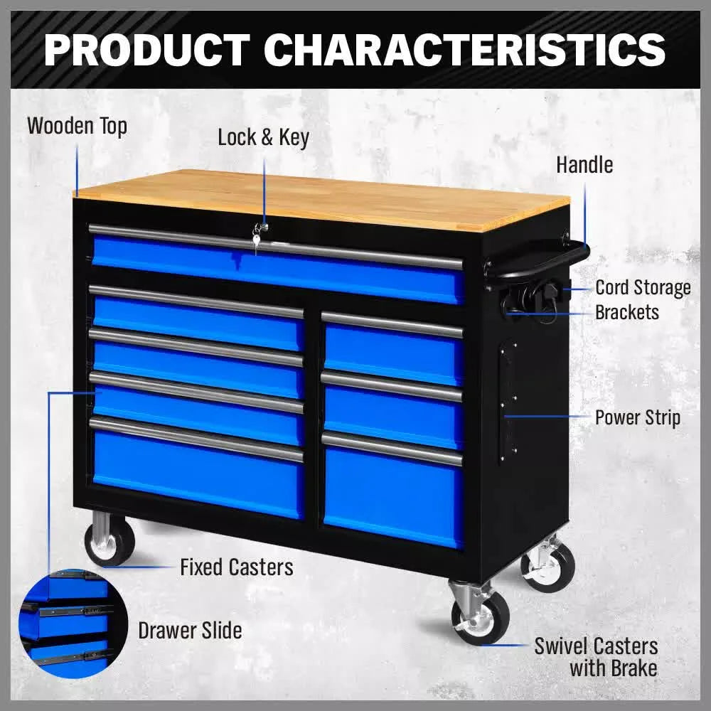 HORUSDY 42 inch 8 Drawer Tool Cabinet 1000 lbs Wood Top
