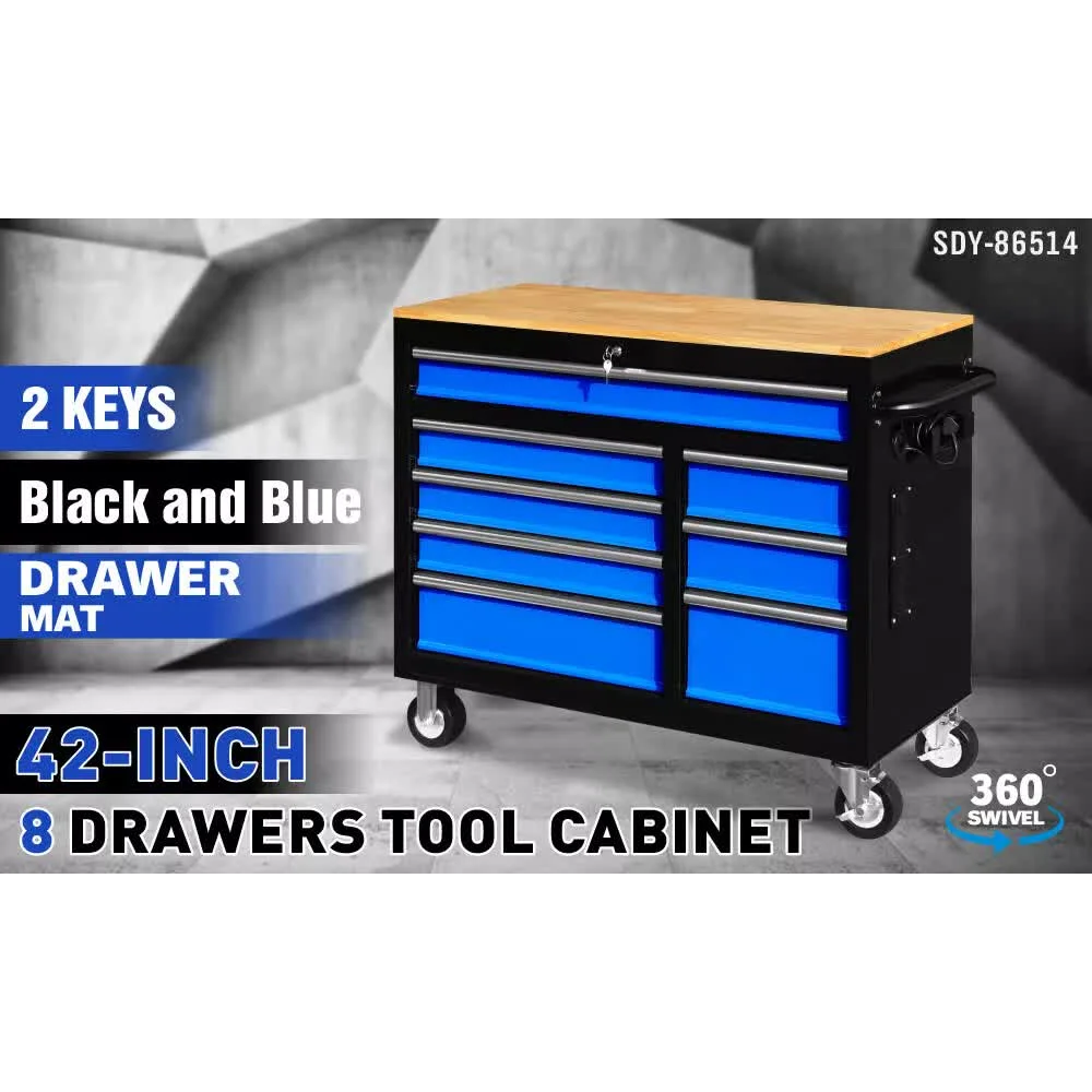 HORUSDY 42 inch 8 Drawer Tool Cabinet 1000 lbs Wood Top