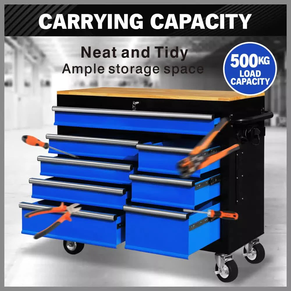 HORUSDY 42 inch 8 Drawer Tool Cabinet 1000 lbs Wood Top