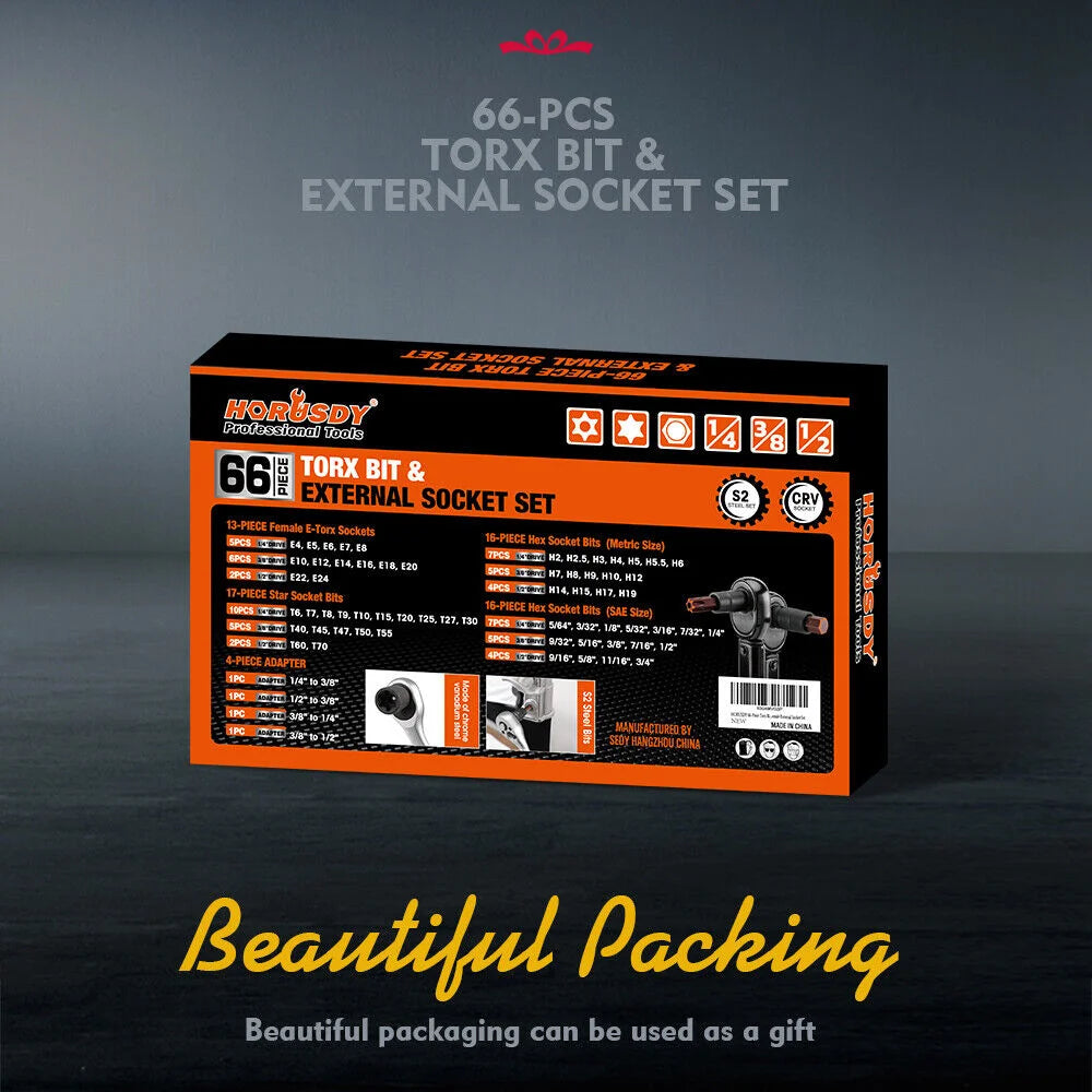 HORUSDY 66Pcs Torx Bit Socket Female External Socket Set