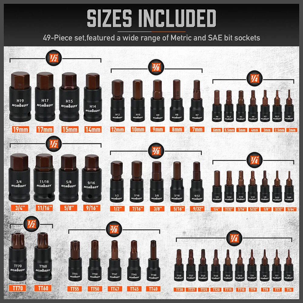 HORUSDY 66Pcs Torx Bit Socket Female External Socket Set