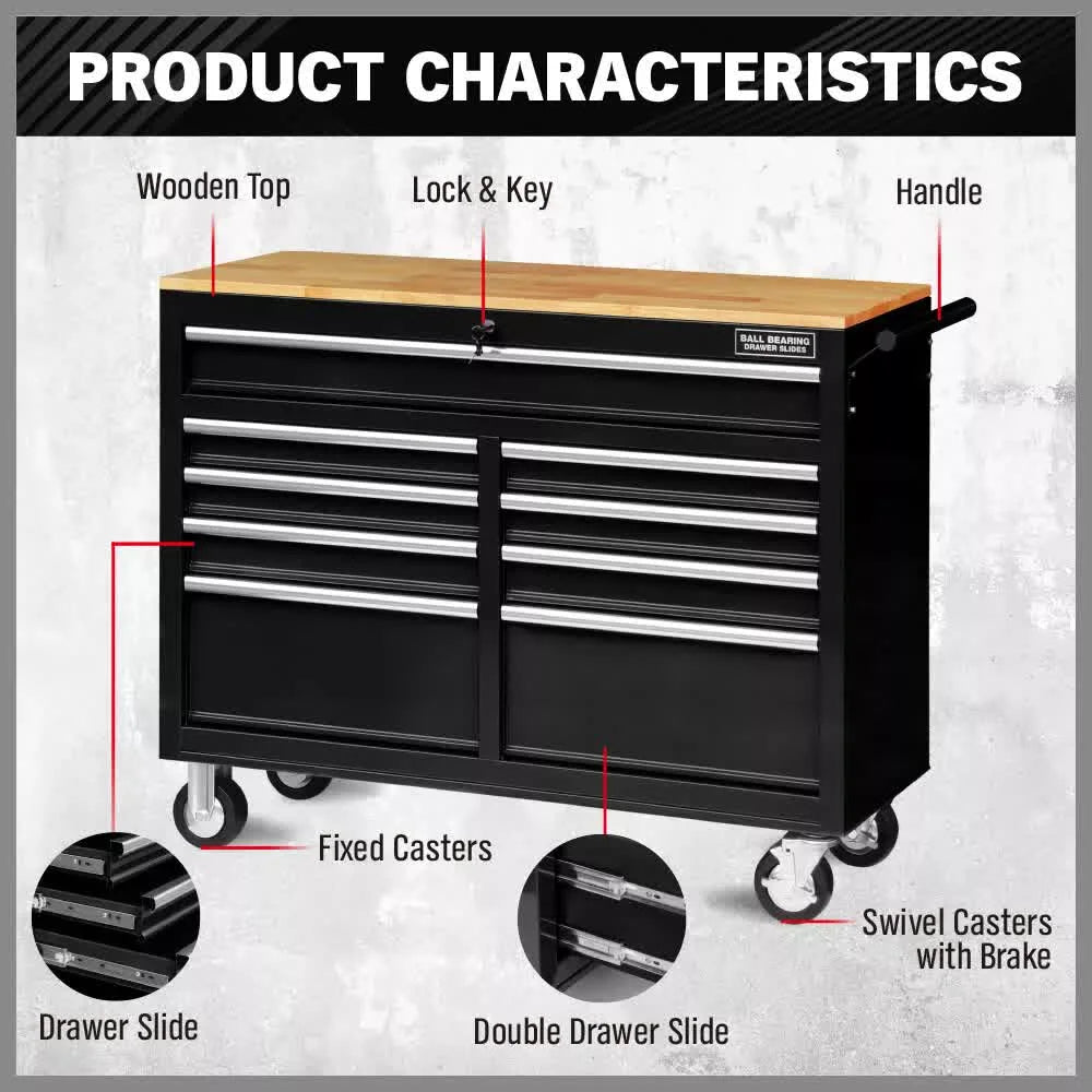 HORUSDY 9 Drawer Tool Box Chest Cabinet Trolley Box Garage