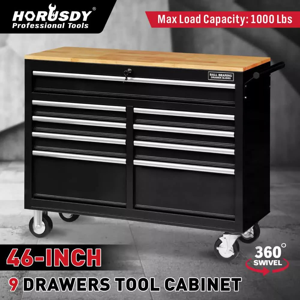 HORUSDY 9 Drawer Tool Box Chest Cabinet Trolley Box Garage