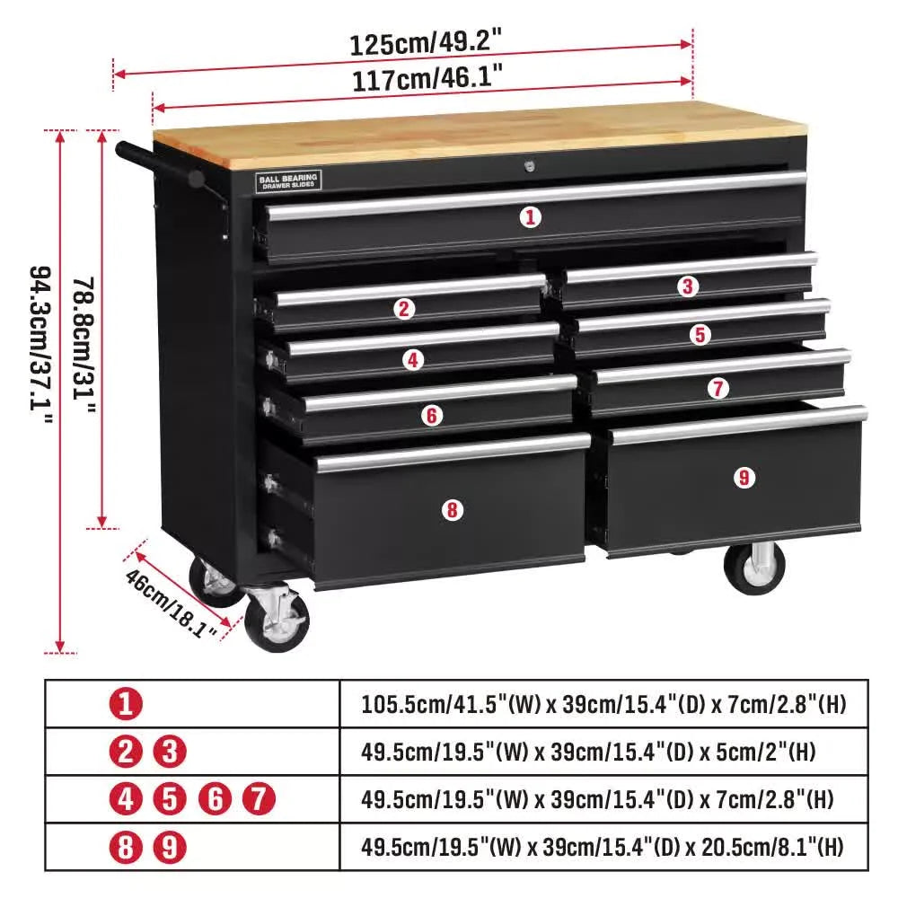 HORUSDY 9 Drawer Tool Box Chest Cabinet Trolley Box Garage