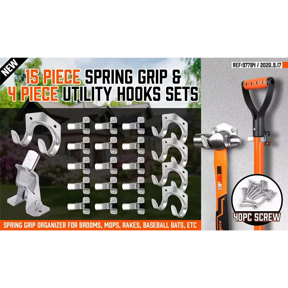 HORUSDY Spring Grip Mop & Broom Holder Wall Mounted Garden