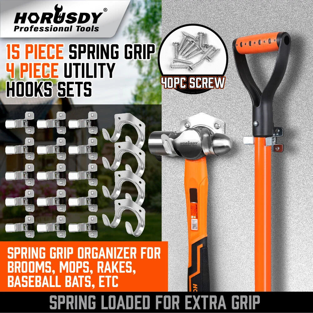 HORUSDY Spring Grip Mop & Broom Holder Wall Mounted Garden
