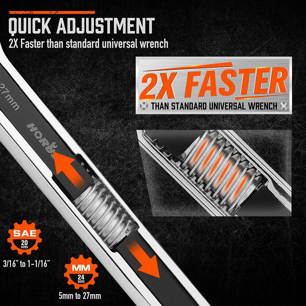 HORUSDY Universal Wrench Set 2Pcs SAE & Metric Spanner Hex