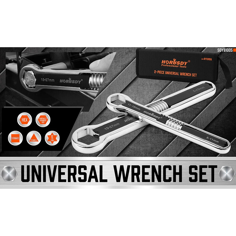 HORUSDY Universal Wrench Set 2Pcs SAE & Metric Spanner Hex