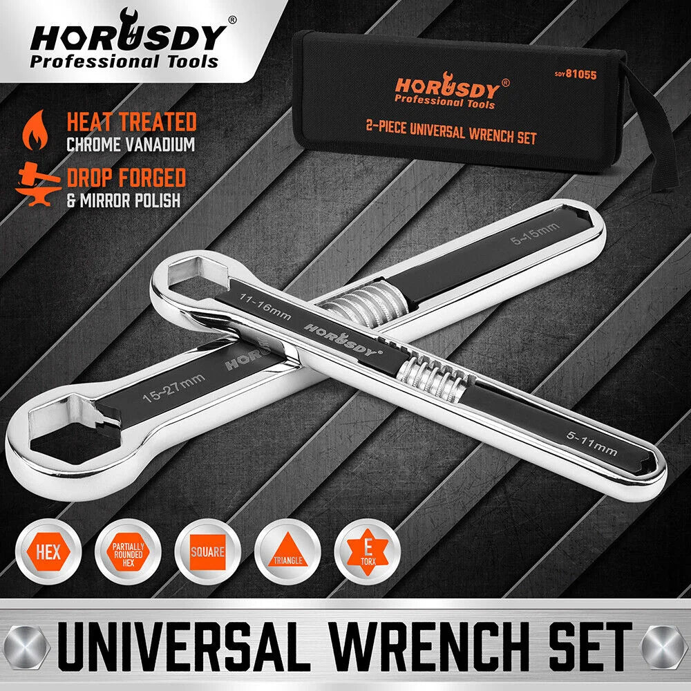 HORUSDY Universal Wrench Set 2Pcs SAE & Metric Spanner Hex