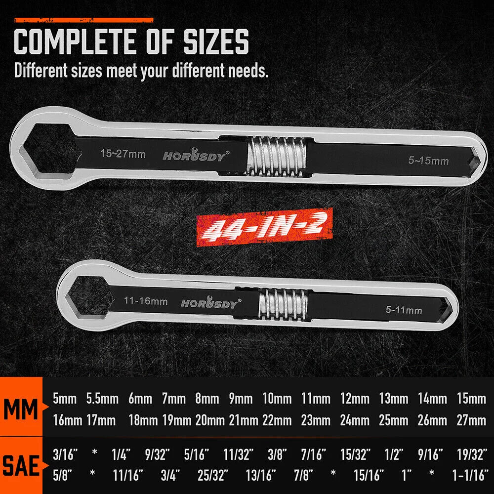 HORUSDY Universal Wrench Set 2Pcs SAE & Metric Spanner Hex