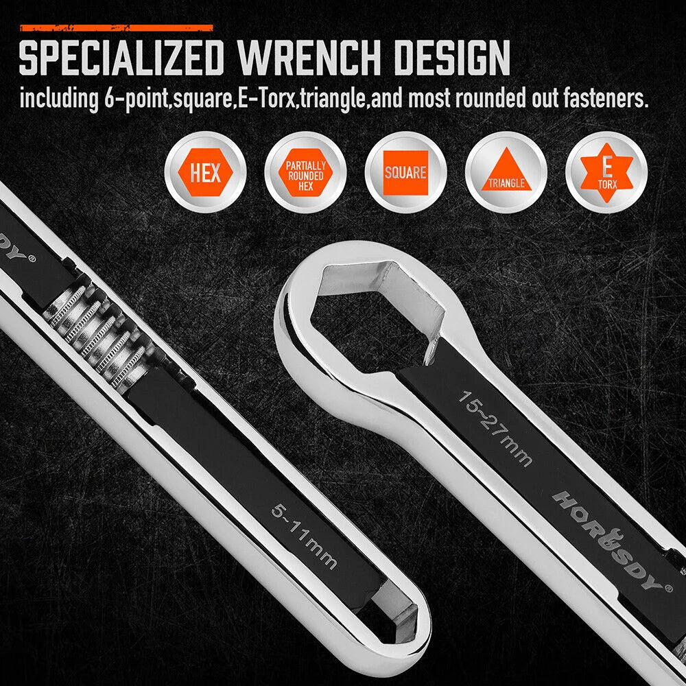 HORUSDY Universal Wrench Set 2Pcs SAE & Metric Spanner Hex