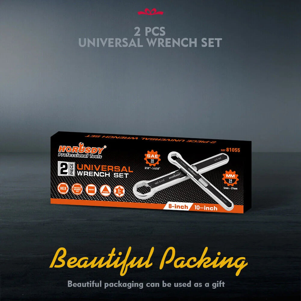 HORUSDY Universal Wrench Set 2Pcs SAE & Metric Spanner Hex