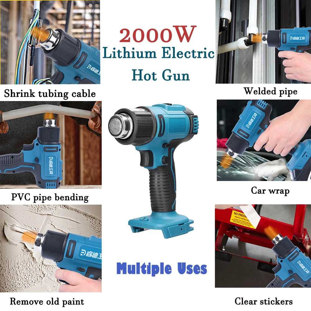 Hot Air Heat Gun 2000W Cordless Handheld with Nozzles
