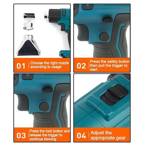 Hot Air Heat Gun 2000W Cordless Handheld with Nozzles