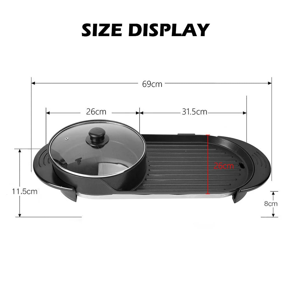 Hot Pot BBQ Oven 2-IN-1 Smokeless Non Stick Barbecue Hotpot
