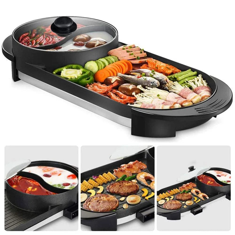 Hot Pot BBQ Oven 2-IN-1 Smokeless Non Stick Barbecue Hotpot
