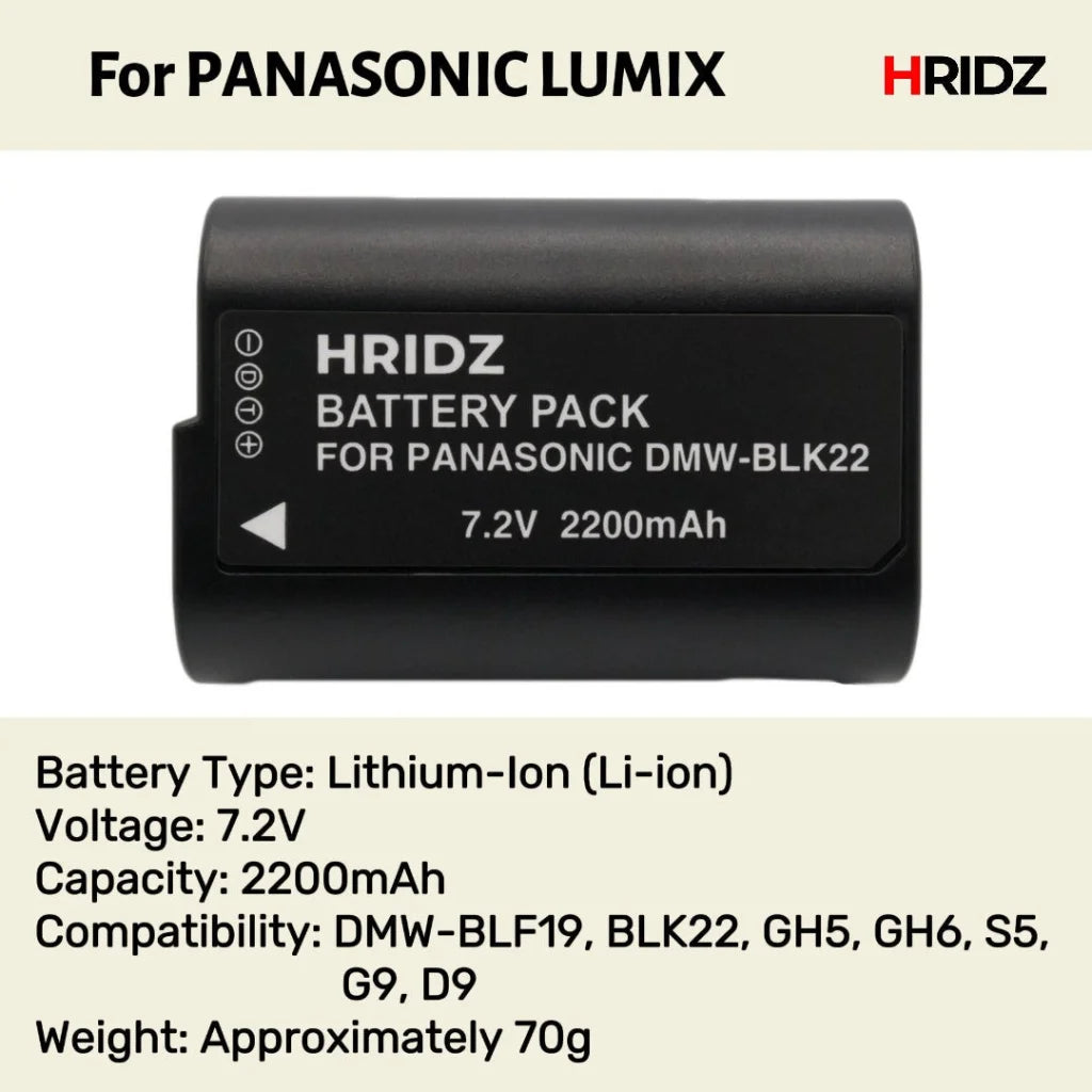 Hridz BLK22 Battery for Panasonic DMW-BLK22 and Panasonic