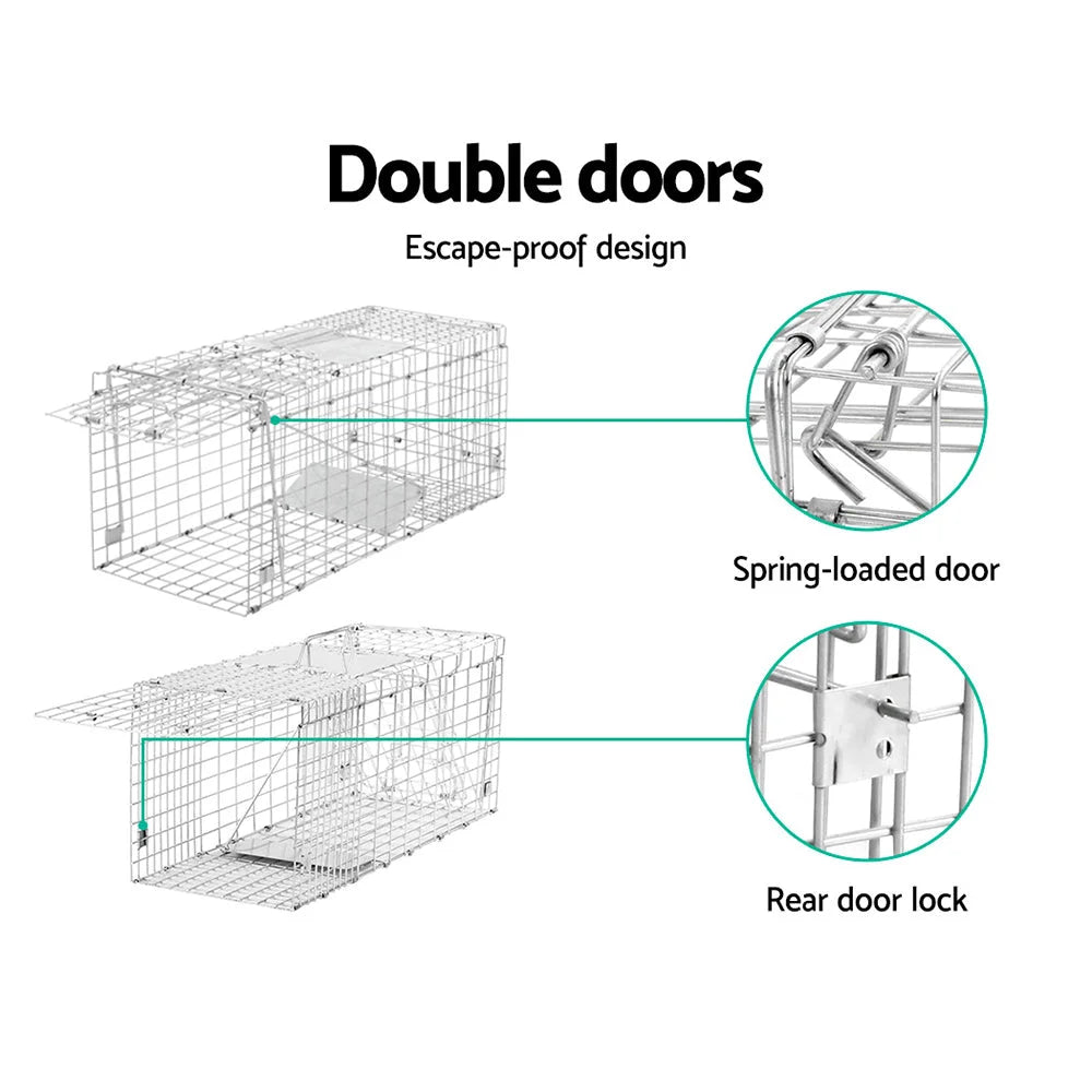 Humane Animal Trap Cage 94 x 34 x 36cm - Silver - Farm