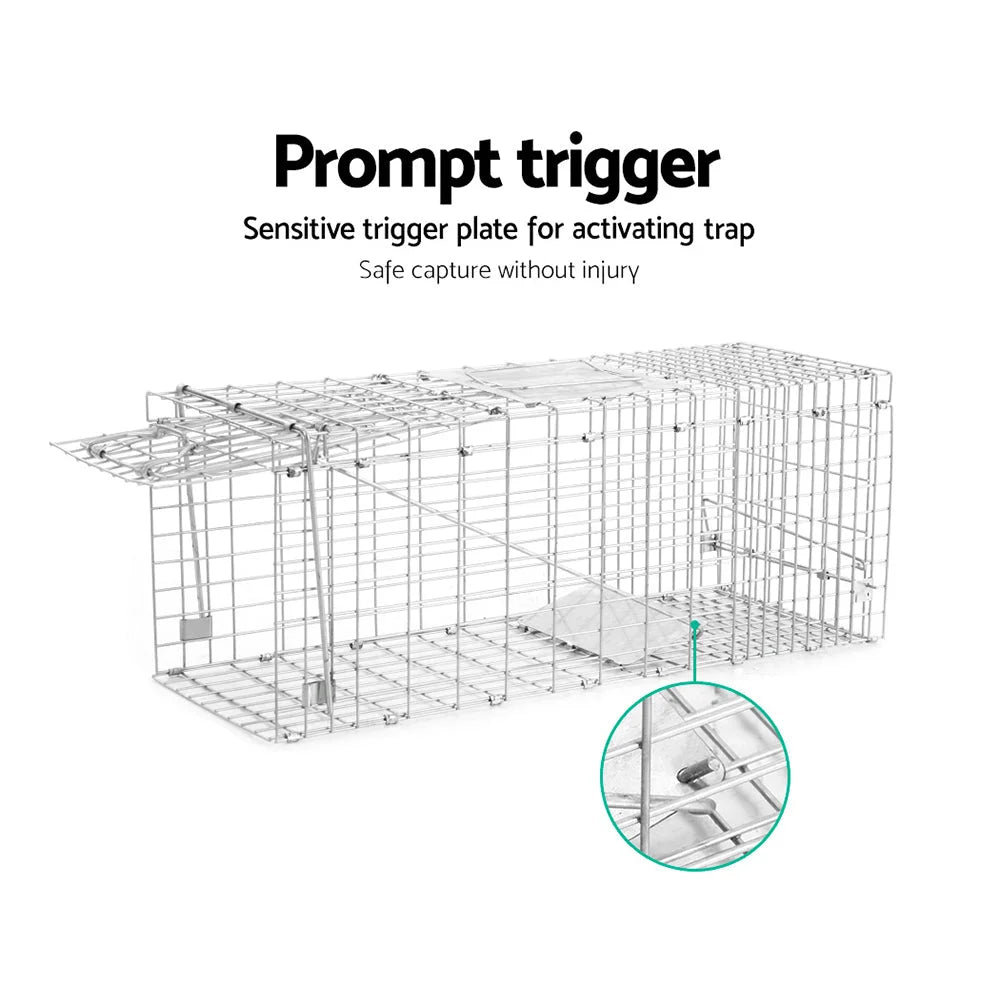 Humane Animal Trap Cage 94 x 34 x 36cm - Silver - Farm