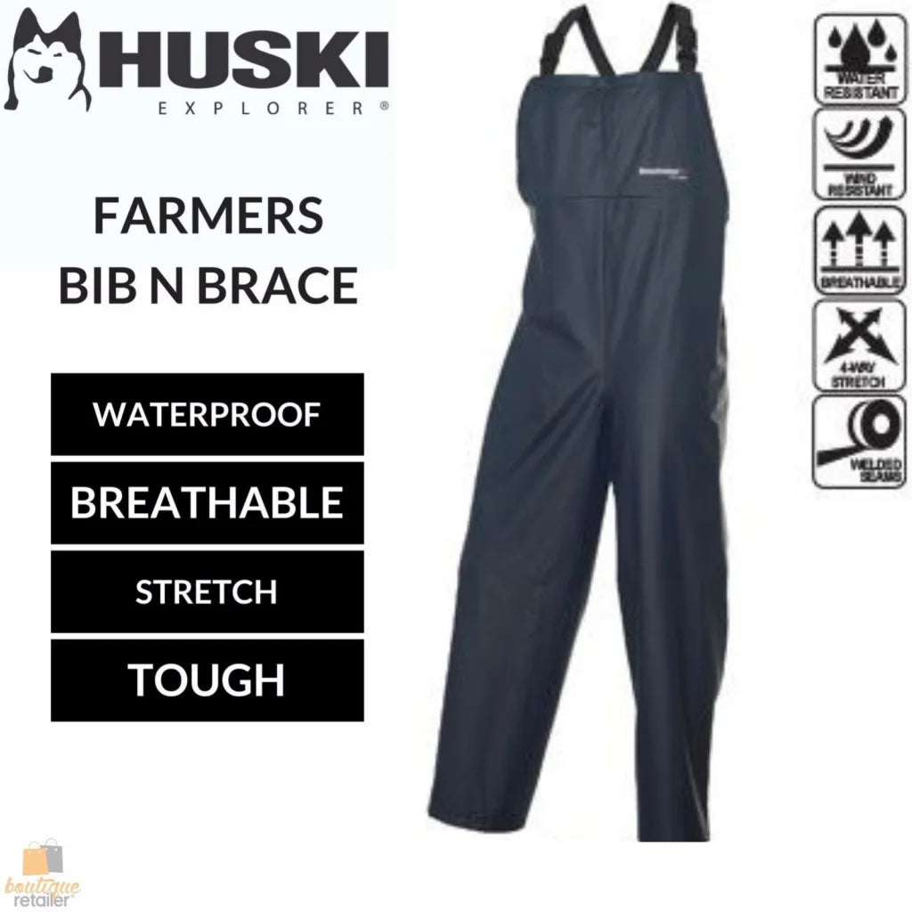 HUSKI Overalls Farmers Bib N Brace Waterproof Stretch