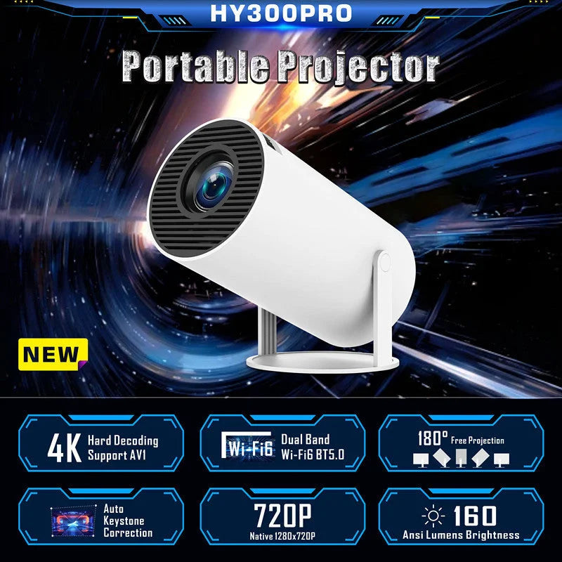 HY300PRO Portable Projector - 4K Decoding Wi-Fi 6 720P HD