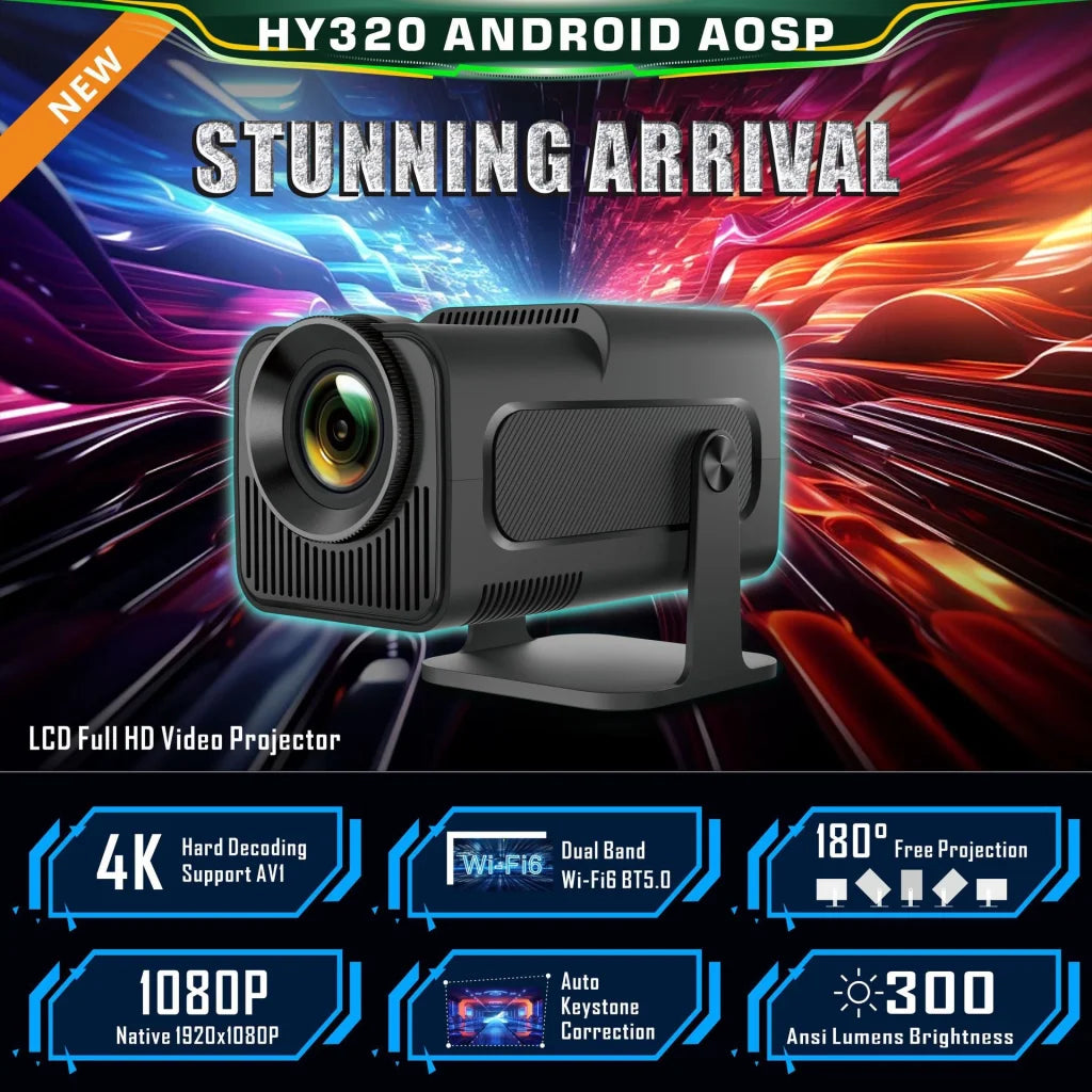 HY320 Android AOSP 4K Full HD Video Projector with Wi-Fi 6
