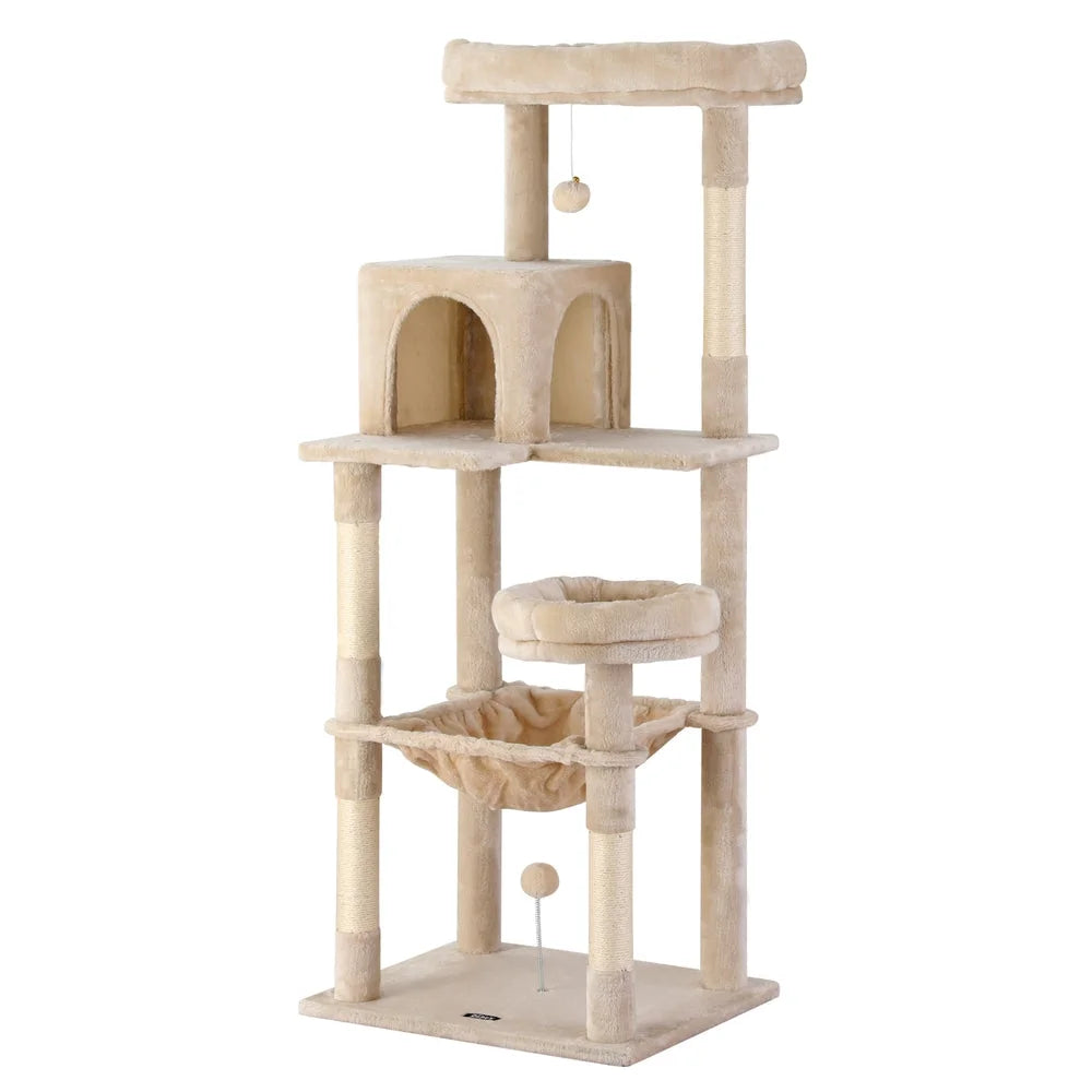 Beige I Pet Cat Tree 143cm Tower Scratching Post Trees Scratcher Condo