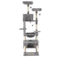 Grey 184cm cat tree with wooden tower shelves and scratching poles