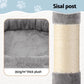 Grey 184cm cat tree with multi-level cat tower and round posts