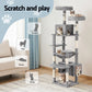 Grey 184cm cat tree with cat house cubby and upper lookout perch
