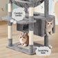 Grey 184cm cat tree with soft perch platforms and rope posts