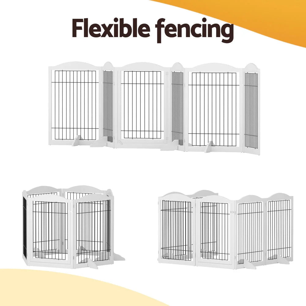 i.Pet Dog Playpen Enclosure 6 Panel Pet Fence Wooden Play