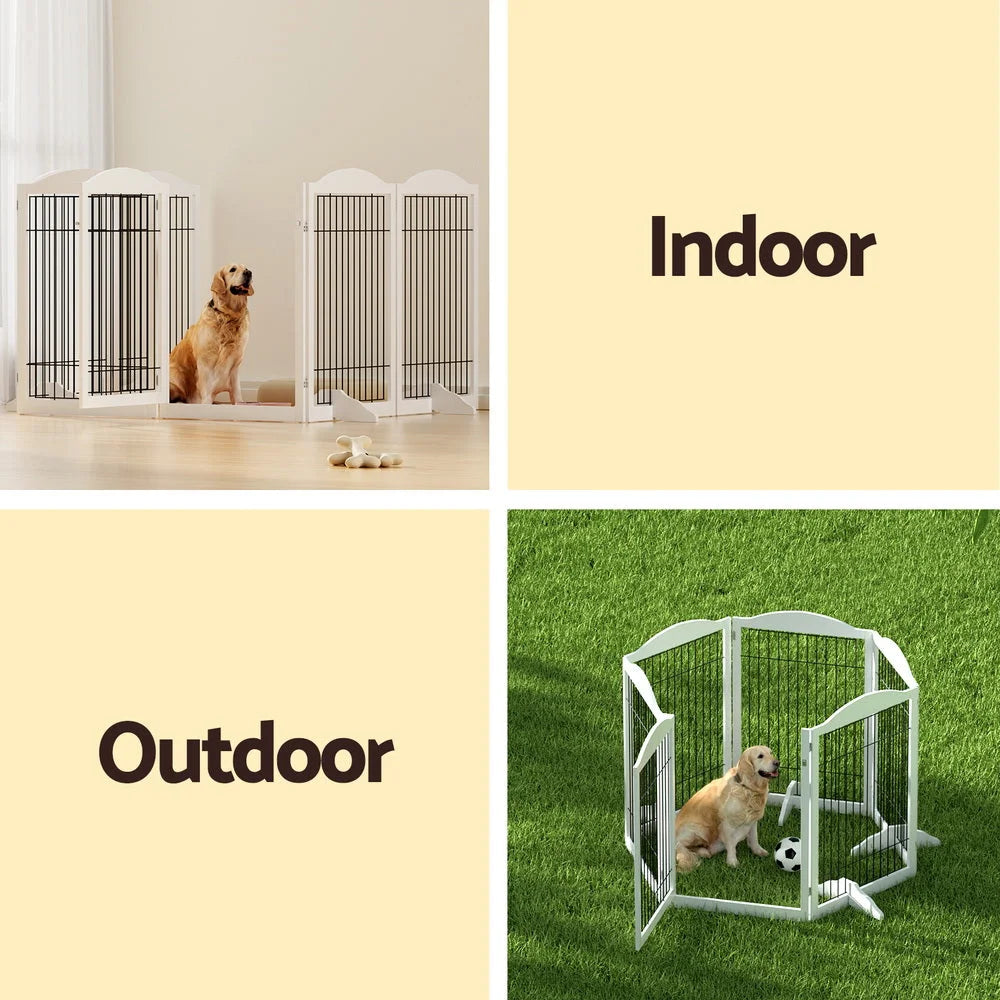 i.Pet Dog Playpen Enclosure 6 Panel Pet Fence Wooden Play