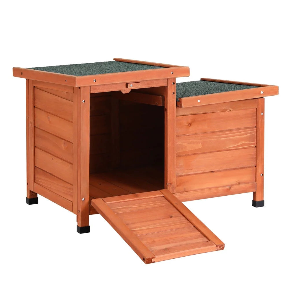 Wooden outdoor rabbit hutch