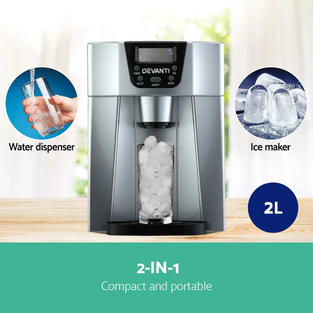 Ice Cube Maker & Water Dispenser 2L Portable - Silver