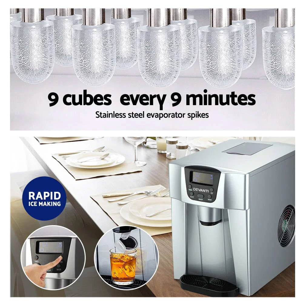 Ice Cube Maker & Water Dispenser 2L Portable - Silver