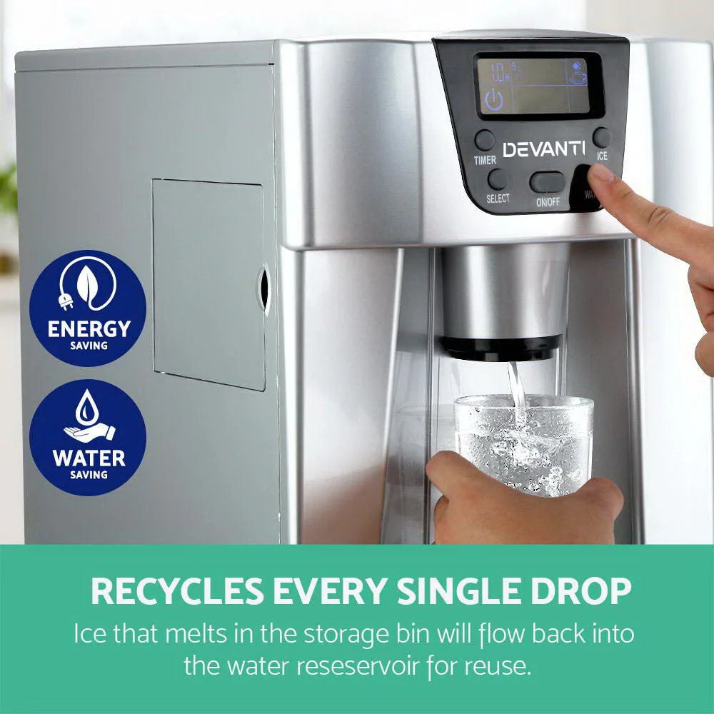 Ice Cube Maker & Water Dispenser 2L Portable - Silver