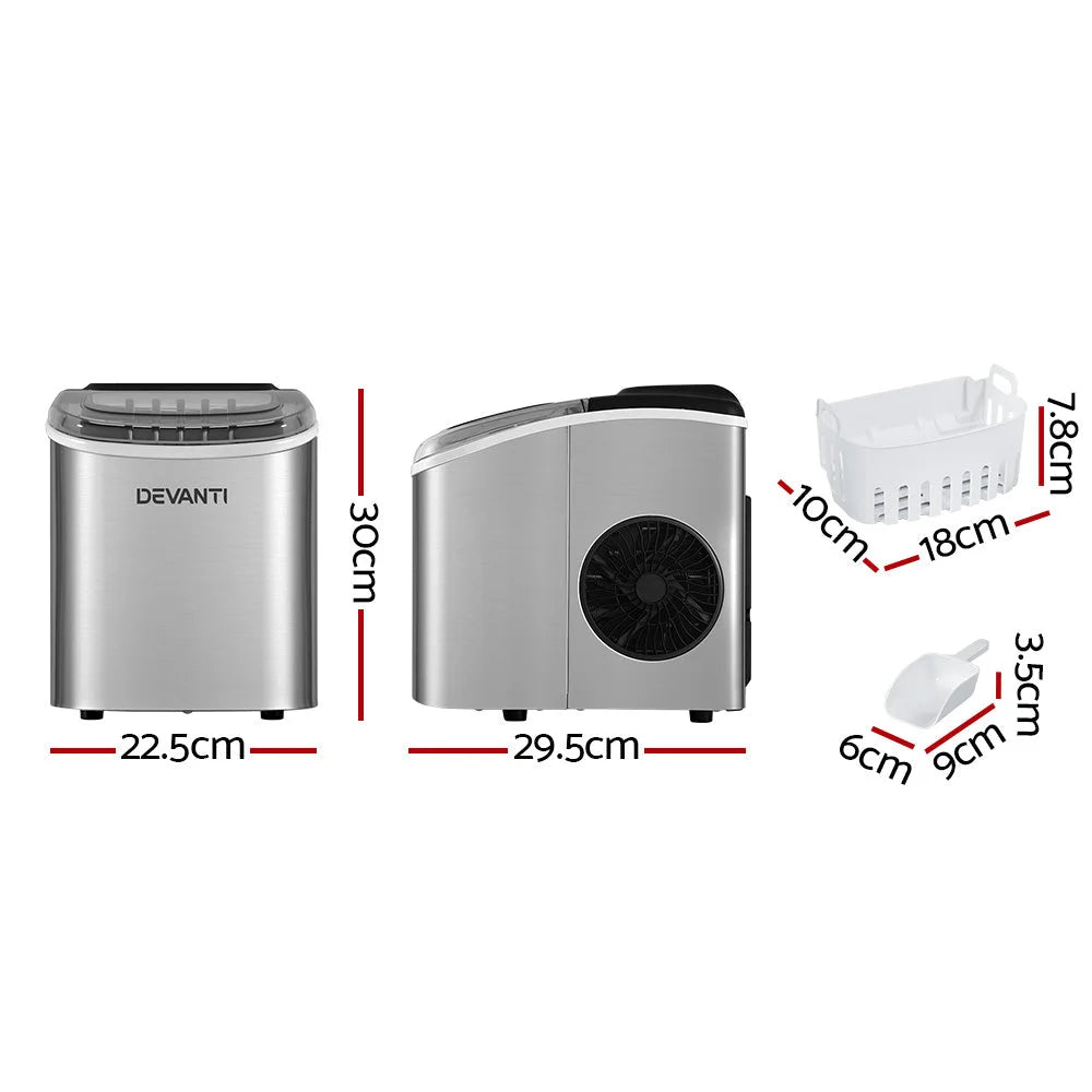 White 12kg ice maker machine with matching accessories and clear item layout