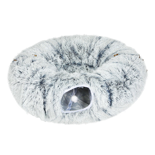Pawz Cat Tunnel Foldable Fluffy Plush Play Tube Grey
